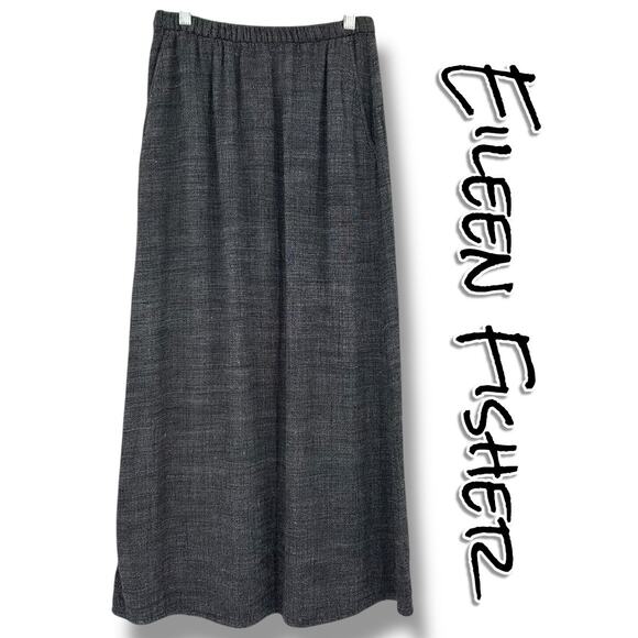 Eileen Fisher Italian Fabric Linen Maxi Skirt Gray Textured Pockets Womens Sz XS - Picture 1 of 12